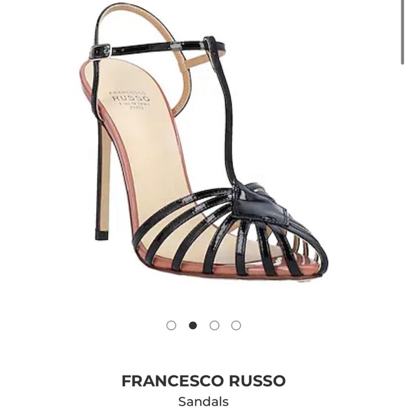 Russo Strappy Black Patent Leather Sandals Heels Made in Italy - Picture 2 of 9